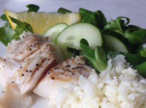 Stekt torsk med blomkålsris & pressad citron